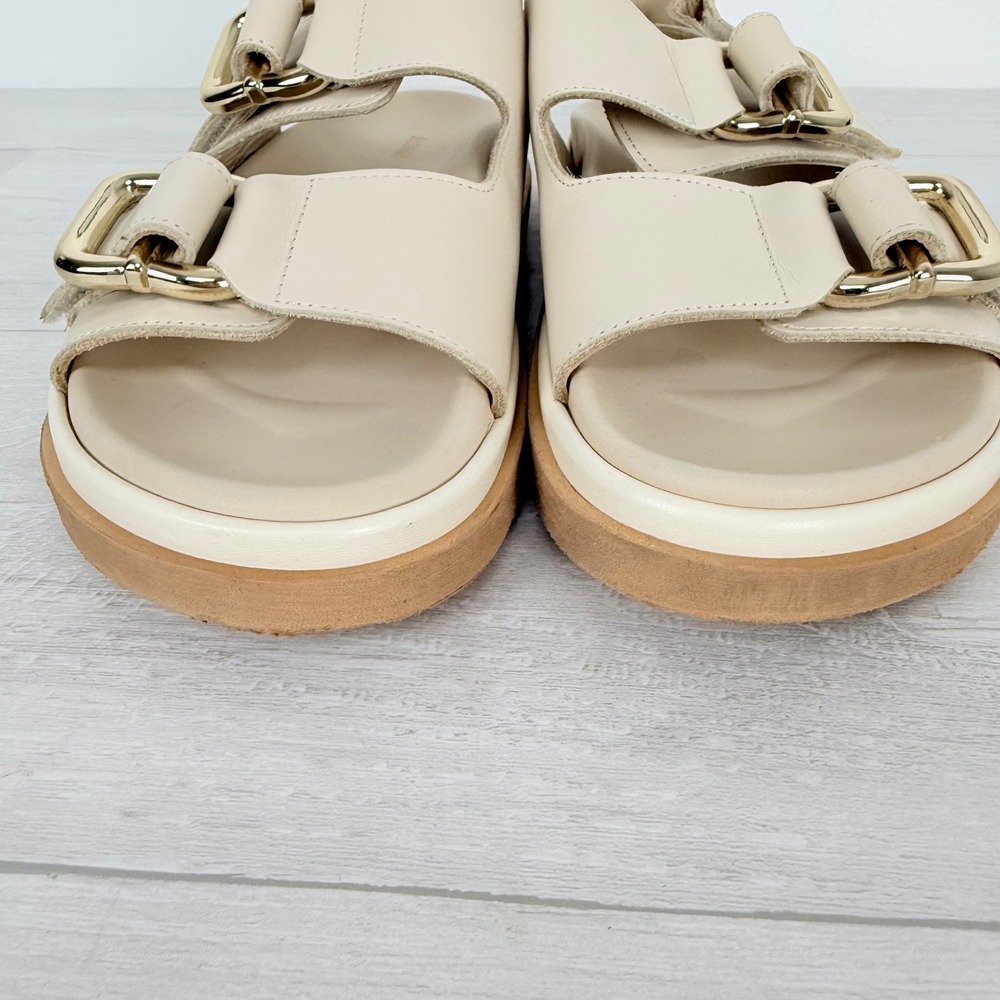 Alohas Harper Leather Sandals Womens 40 US 9 Cream Buckle Slingback Chunky - Picture 5 of 15